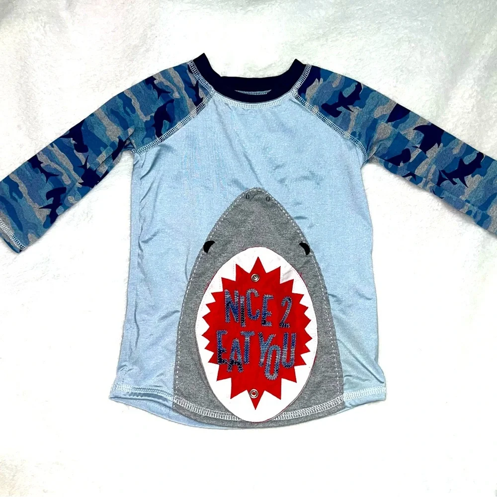 Mudpie Camo Shark rashguard with flap, size 2T-3T